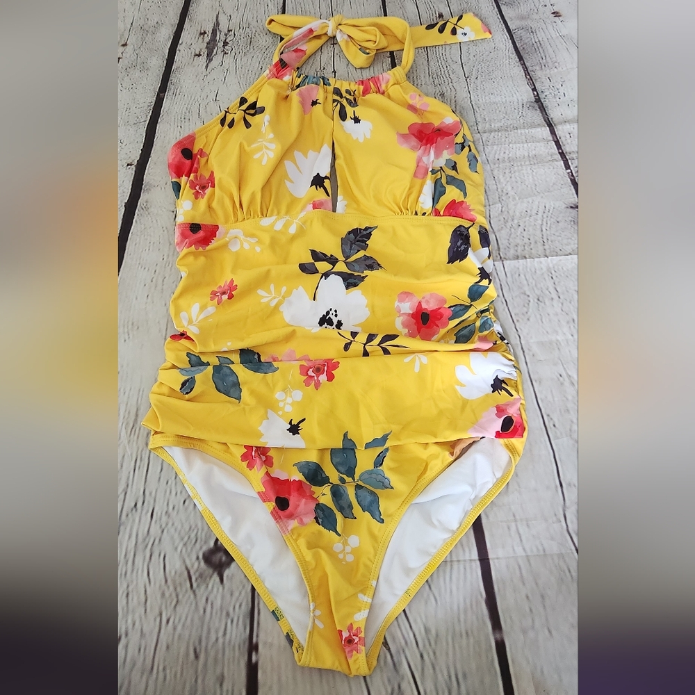 Yellow Floral print one piece